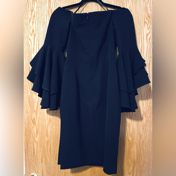 Milly Selena Navy Double Ruffle Off The Shoulder Three Quarter Cascade Sleeve - Picture 6 of 7